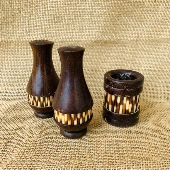 Vintage Other - Vintage Mid Century Modern European Salt Pepper Shakers Toothpick Holder Teak